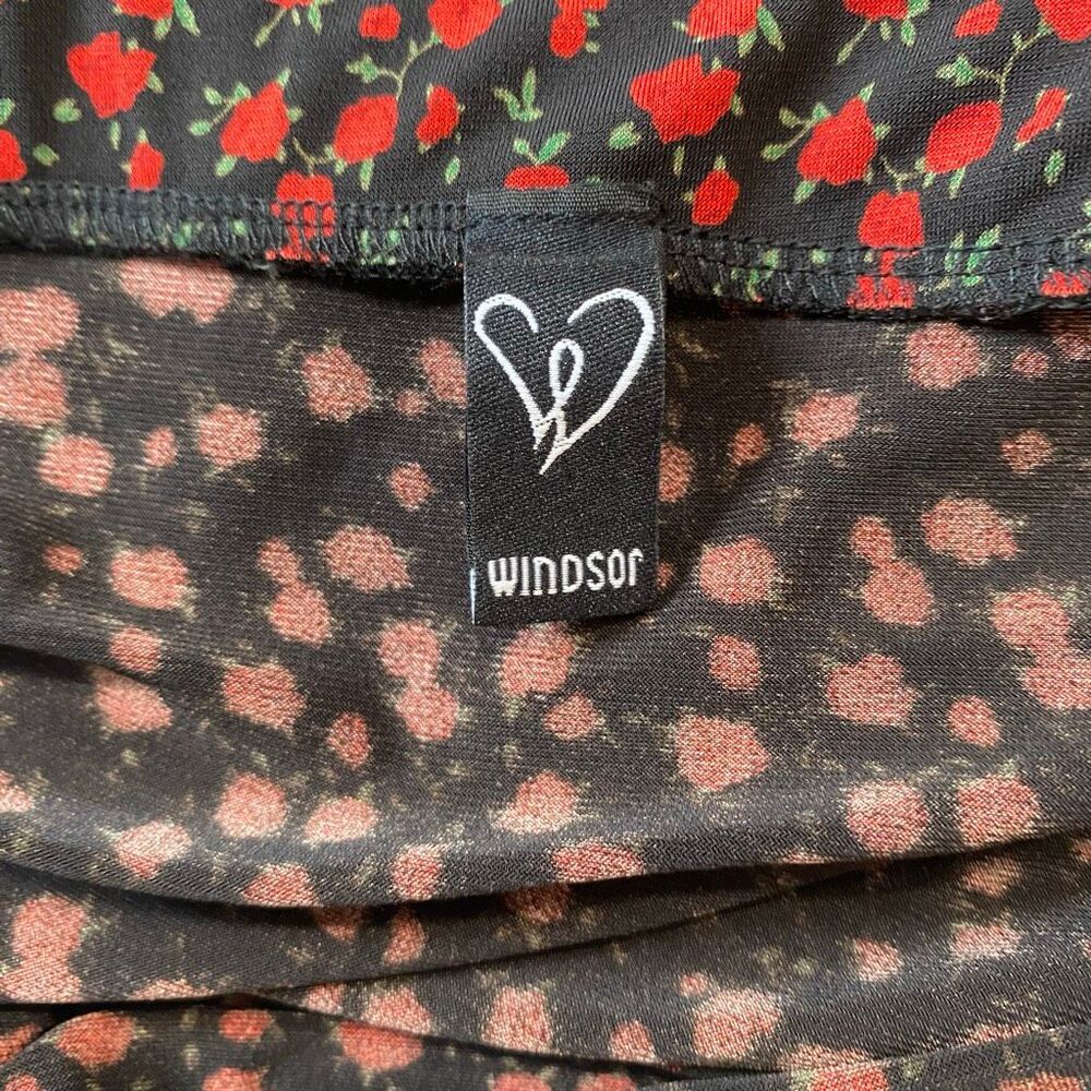 Windsor Ruched Floral Mini Skirt Black Red Rose Print Size Large - Picture 4 of 7